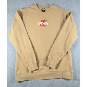 Obey Sweater Mens L Beige Crew Neck Pullover Sweatshirt Strawberry